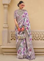 Pv Silk  White Wedding Wear Floral Print Saree